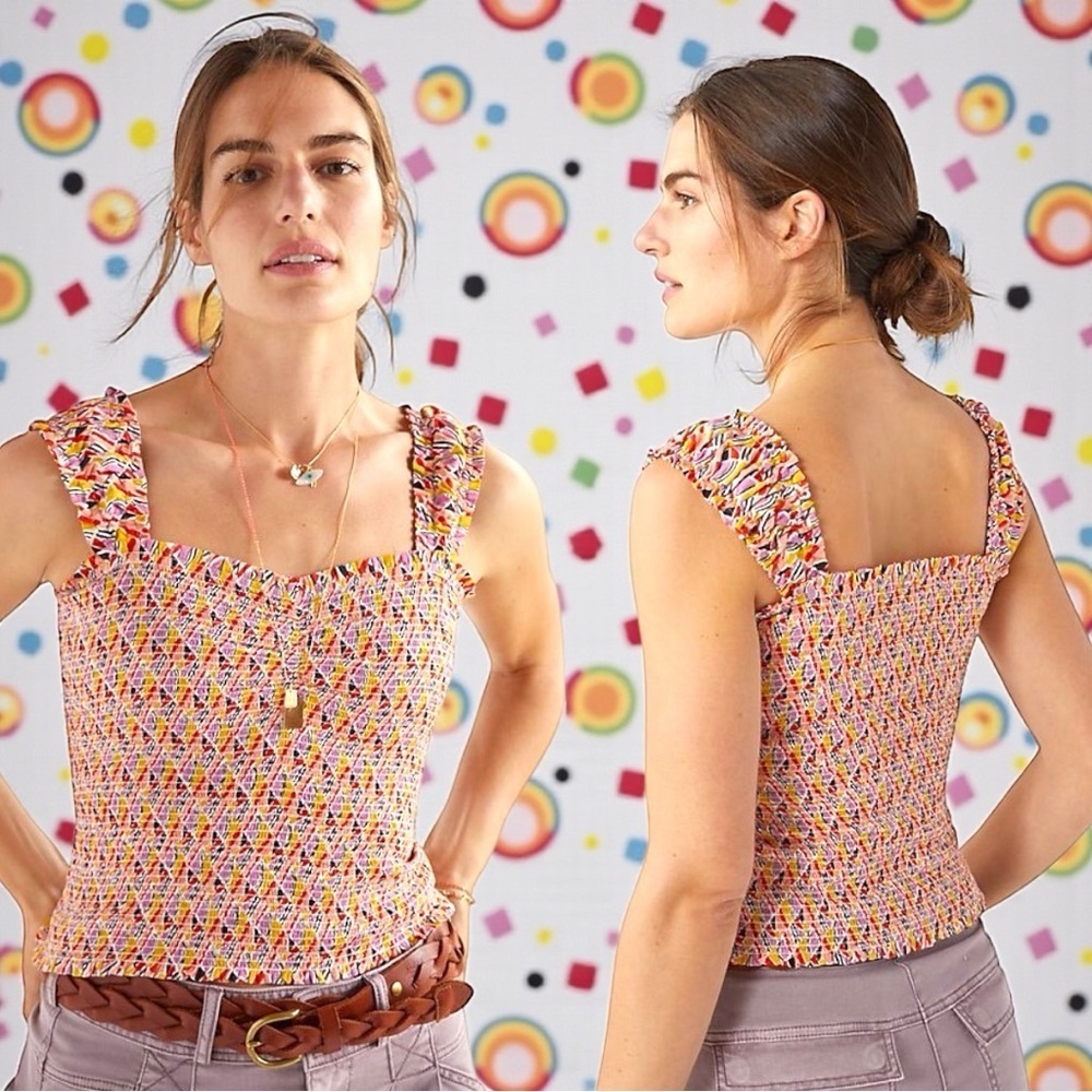 Anthropologie Maeve Women's Pink Smocked Wide Strap Tank Top XS